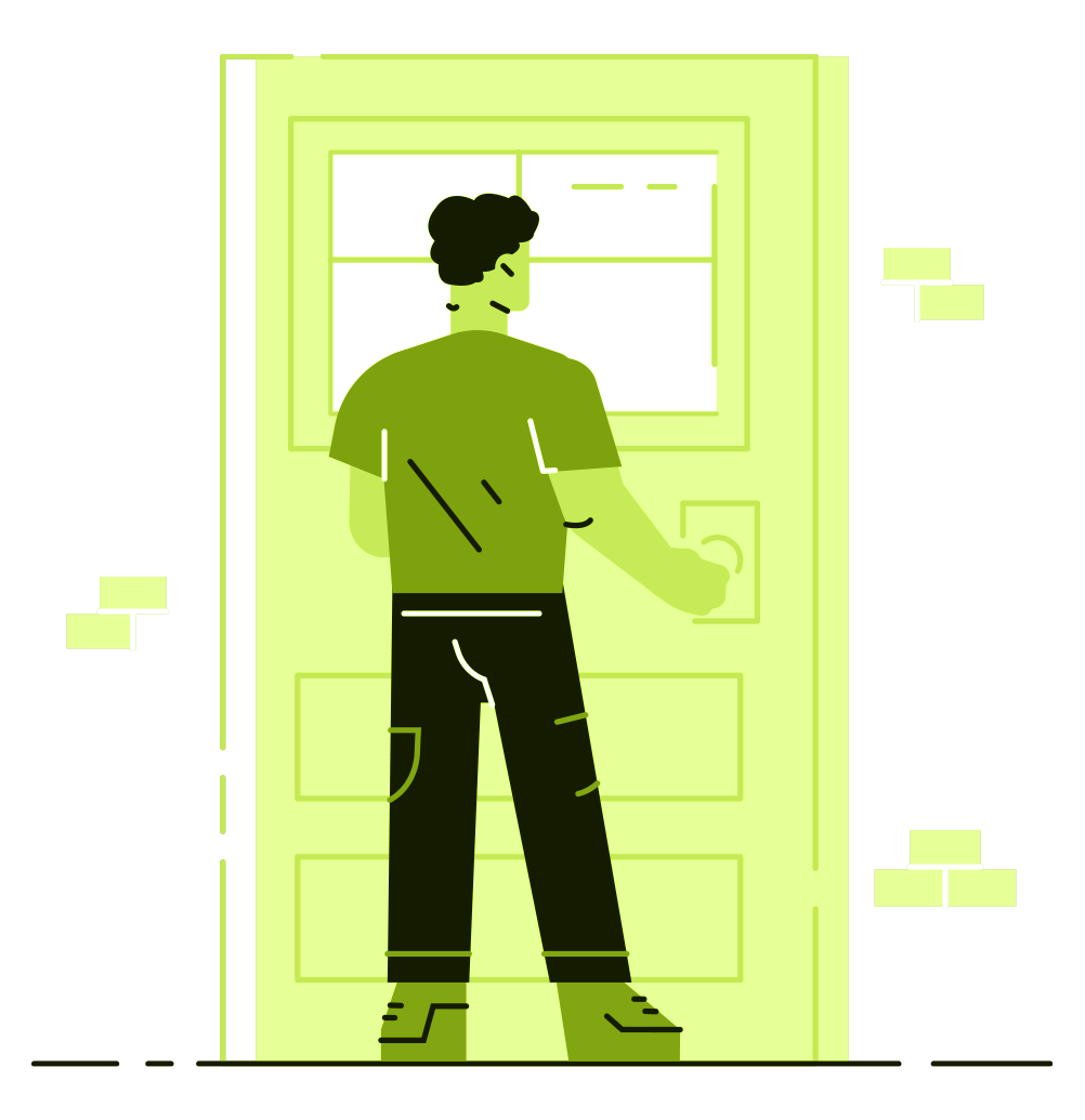 Illustration of a person opening a door